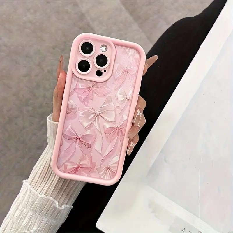 Image of COVERLY White Ribbon Back Case Cover for iPhone 12 Pro | Hot Pastel Pink Bow Knot Cute Design | Camera Lens Protection | Soft TPU Silicone Fashion Aesthetic Cover for Girls & Women (Pink, Shockproof)