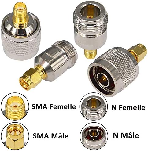 BOOBRIE SMA to N Type Adapter Kit 4PCS SMA 4G Antenna Adapter SMA Female/Male to N Male/Female Connector Signal Booster Adapter N to SMA for CB Antenna Radio Wifi Antenna Wirelesse Wifi Router Antenna