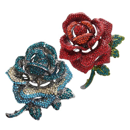 バラの花 ブローチ おしゃれ フラワー ピンブローチ 結婚式 北欧 可愛い レディース クリスタル ダイヤモンド (ブルー+レッド,7.1*6.3センチメートル)