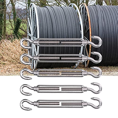 5 piezas de tensor elástico ajustable con gancho y gancho M6 para hardware de vela de sombra de acero inoxidable 304 con tensor para cables de alambre de alta dureza compatible con cables de acero miniatura 5