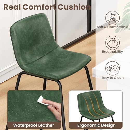 Image of REONEY Bar Stools Set of 2, 26 inch Urban Faux Leather Counter Stools, Green