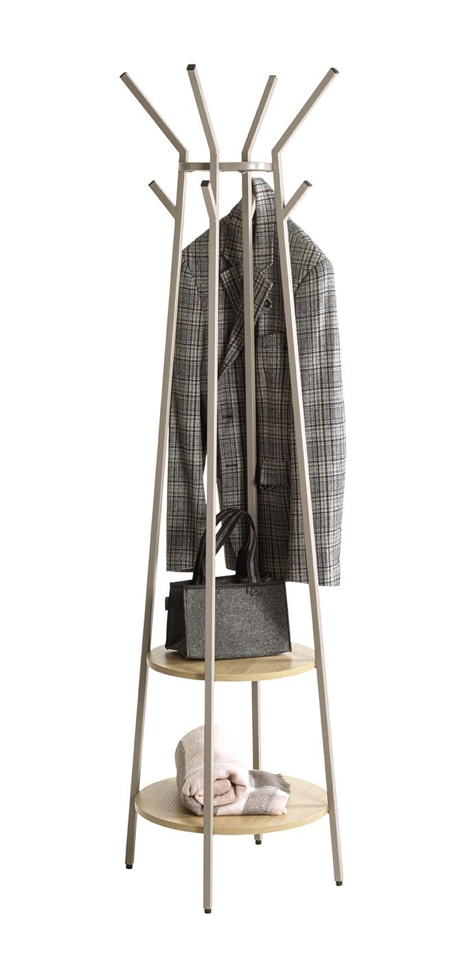 PEGANE Porte-Manteau sur Pied avec 8 patères et 2 étagères – Diamètre 48 x Hauteur 170 cm