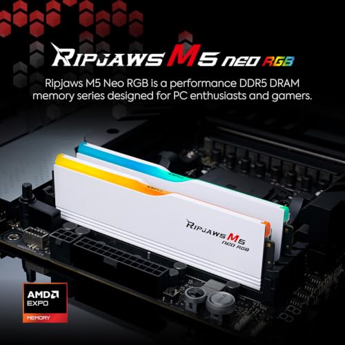Image of G.SKILL Ripjaws M5 Neo RGB Series (AMD Expo) DDR5 RAM 32GB (2x16GB) 6000MT /s CL36-48-48-96 1.25V Desktop Computer Memory UDIMM - Matte White (F5-6000J3648D16GX2-RM5NRW)