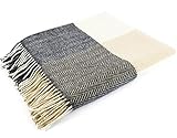 Foxford Woollen Mills Charcoal Gray / Sand Beige / Bone White Check Cashmere Lambswool Throw Blanket