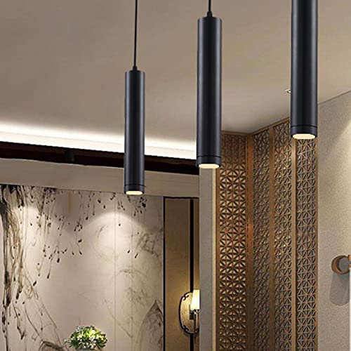Lámpara colgante tubo largo LED negra moderna para techo de dormitorio 5
