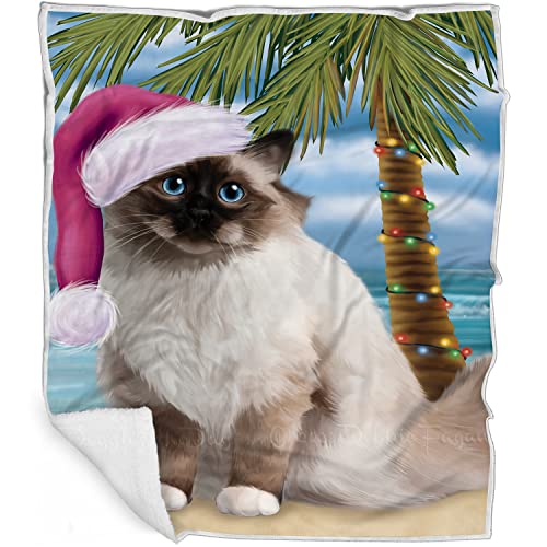 Doggie of the Day Birman Cat Blanket - Christmas Summertime Beach - Super Soft & Warm Pet Theme for Sofa or Bed, Warm Fleece, Sherpa or Woven Material, BLNKT87311 (30x40 Fleece)