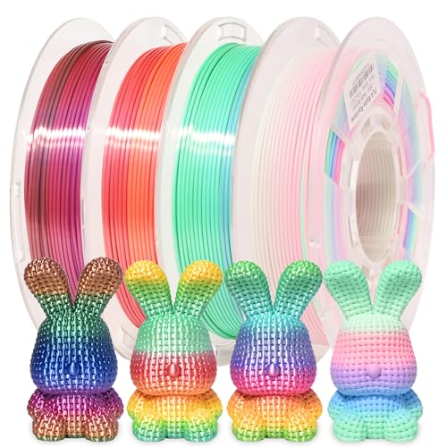 Image of PINBALL Silk & Matte Rainbow PLA 3D Printer Filament 1.75mm, 250g*4 | Multicolor Filament, Shiny Fast Color Changing, Dimensional Accuracy + /- 0.02mm