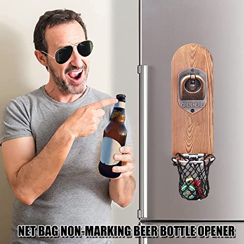 ZONSUSE Magnetic Bottle Openers with Netting Catcher, Wall Mounted Wooden Beer Bottle Opener, Traceless Corkscrew - Image 4