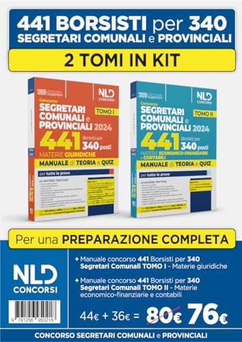 Concorso 441 Borsisti per 340 posti di Segretario comunale. Kit con Tomo I materie giuridiche + Tomo II Materie economiche