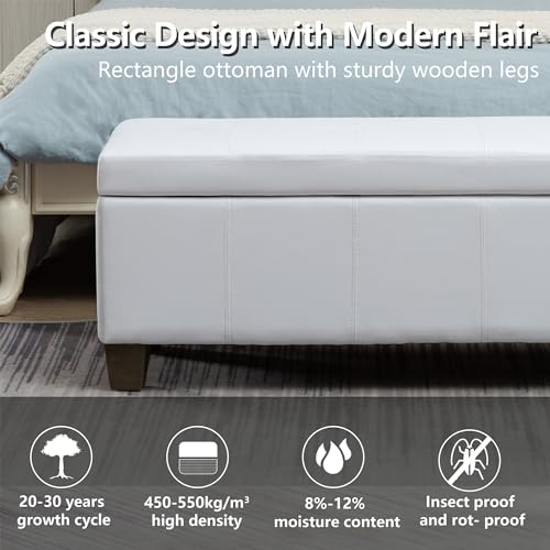 UDAX 41" Storage Ottoman, Storage Bench with Safety Hinge, Upholstered Synthetic Leather Ottoman Bench for Bedroom, Living Room, Entryway, Hallway, Foot Rest, Support 500lbs - Thumbnail 4