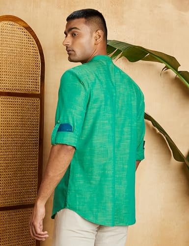 Image of Amazon Brand - Symbol Men's Solid Cotton Slub Short Kurta (Regular Fit)