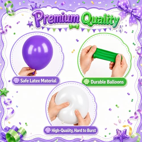 Image of Purple Green White Balloons, 50Pcs 12 Inch Theme Party with Confetti Latex