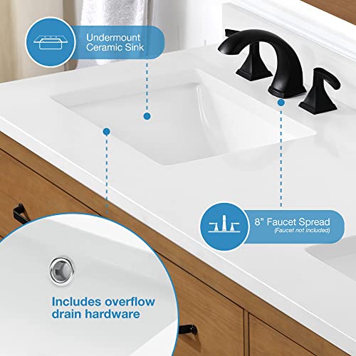 Ove Decors Double Undermount Sink Bathroom Vanity With Cultured Marble Countertop, Pre-Assembled | Backsplash Included | 06 Drawers And Open Shelf, 60 Inches, White #TOP5