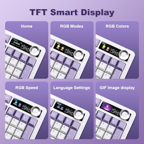AJAZZ AK980 Mechanical Gaming Keyboard with Smart Display & Knob,98% Wireless Keyboard Tri-Mode BT/2.4G/USB-C, Hot Swappable, PBT Keycaps, with RGB Light for Win & Mac(Purple,Murad Switch) - Image 6