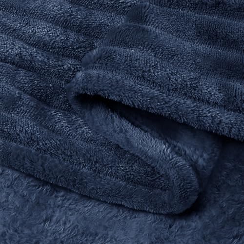 Image of BEDELITE Fleece Blanket Queen Size - 3D Ribbed Jacquard Soft and Warm Decorative Fuzzy Blankets - Cozy, Fluffy, Plush Lightweight Throw Blankets for Couch, Bed, Sofa(Navy Blue, 90x90 inches)
