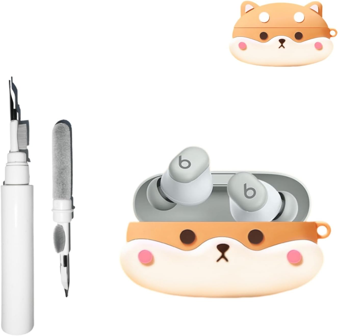 Cute Case Compatible with Beats Solo Buds(2024) with Keychain, Soft Silicone Anime Puppy Protective Cartoon Cases Wireless Earbuds Accessories with Cleaning Kit