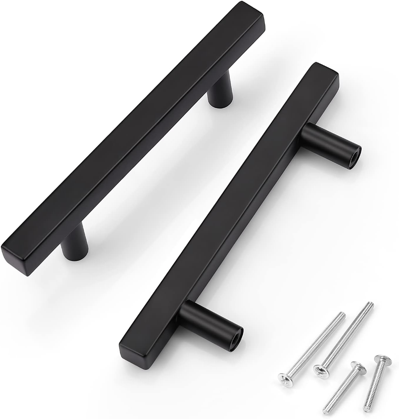 KNOBWELL 5 Pack 31/2" Matte Black Pulls, Stainless Steel Euro