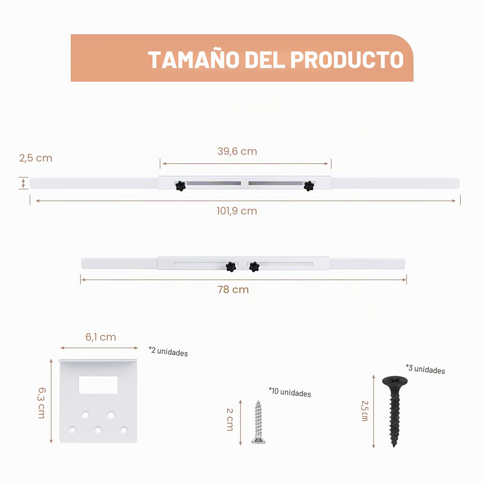 Barra de seguridad para puerta (blanco, resistente), uso como barra de seguridad para puerta, cerradura de refuerzo de puerta, protege la seguridad de toda la puerta. Se adapta a puertas de 76-99 cm