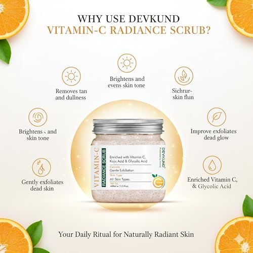 Image of Vitamin-C Radiance Face & Body Scrub | Enriched with Vitamin C, Kojic Acid & Glycolic Acid | Skin Brightening, Exfoliating & Revitalizing - 400ml
