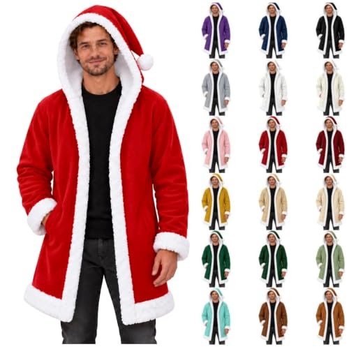 XINGJIAARTS Mens Cardigan Christmas Cosplay Costumes Fleece Lined Winter Jackets Xmas Hoodie Coats Warm Overcoat with Pockets Red Small - image 1
