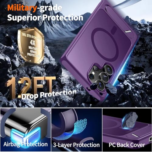 Image of Elzzi Magnetic Cover Compatible for Samsung S25 Ultra 5g Case with Adjustable Metal Kickstand, Compatible with Mag-Safe Translucent Matte Shockproof Protective Phone Case, Deep
