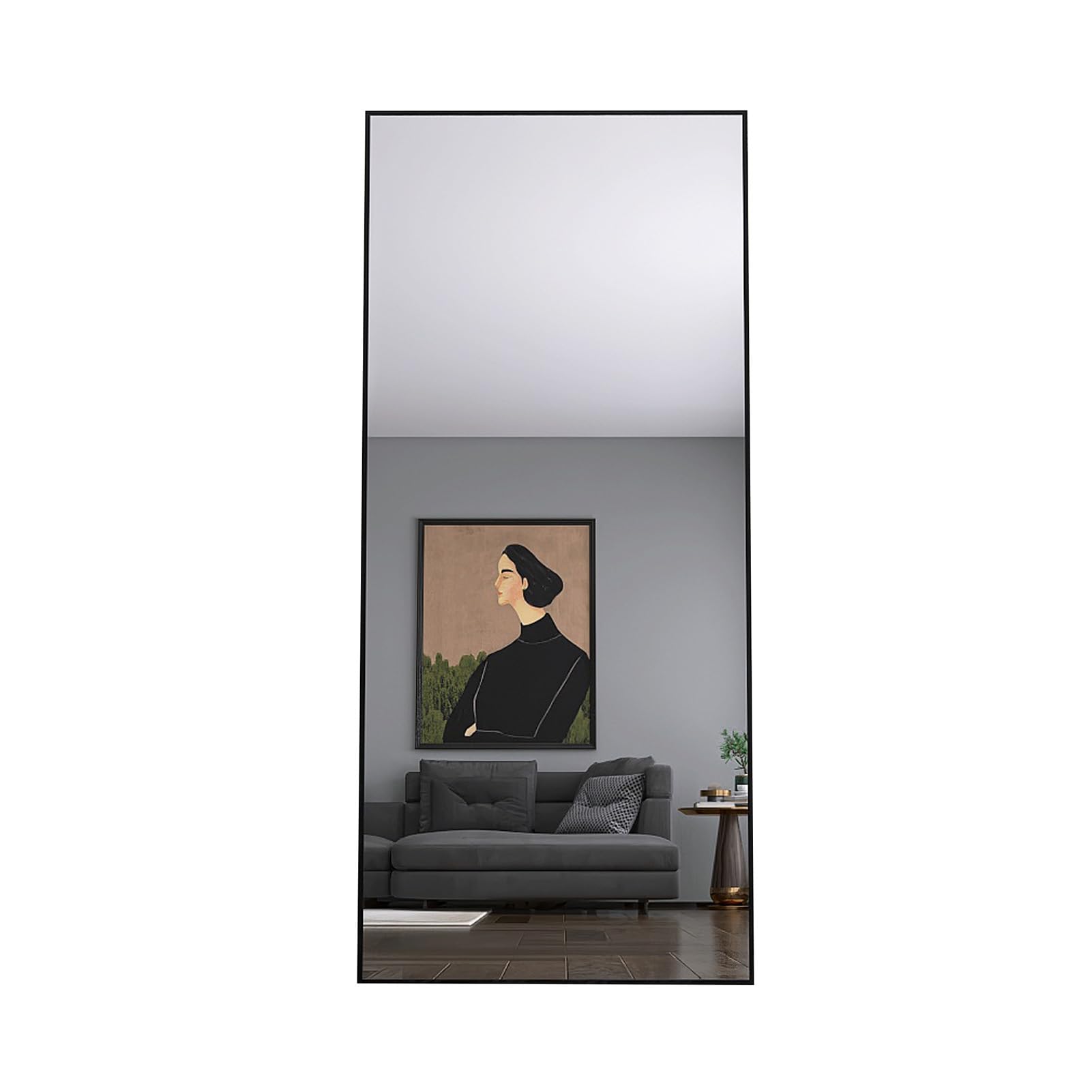 Espejo de Piso rectangular 180 x 80 cm, espejo con base de aleación de aluminio espejo de longitud completa, gran espejo de pared para dormitorio y vestidor (negro, 180 x)