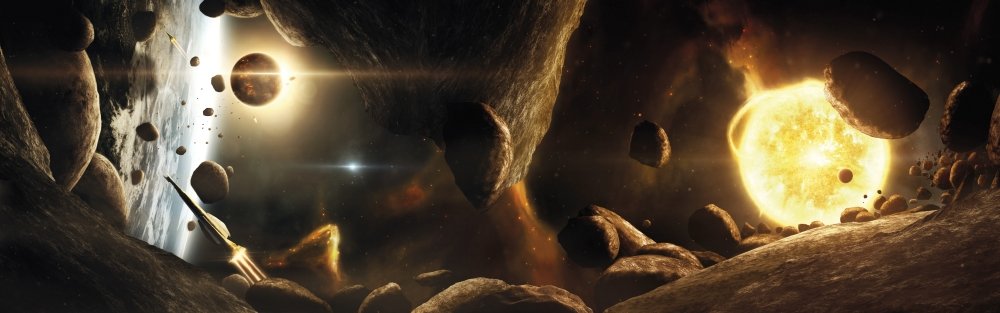 The Poster Corp Tobias Roetsch/Stocktrek Images – An asteroid field next to an Earth-like planet in a dual-star system. Photo Print (127.00 x 39.62 cm)
