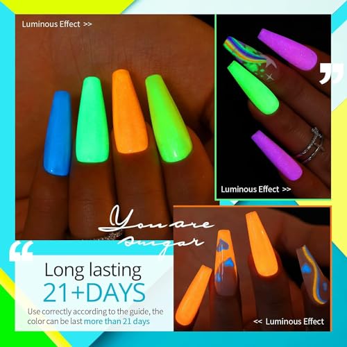 Image of THR3E STROKES Neon Gel Nail Polish Set - Fluorescent Luminous Glow in Dark Gel Polish - Orange, Hot Pink, Blue, Yellow, Green, Purple Vibrant Spring Summer Colors - 7ML (UV /LED Light Required)