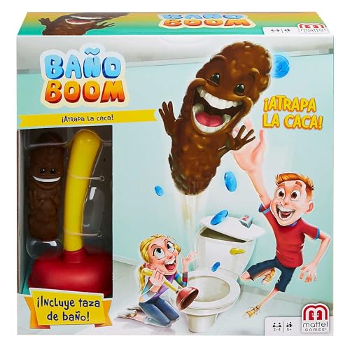 Mattel Games Baño Boom, ¡Atrapa la Caca!, juego de mesa infantil