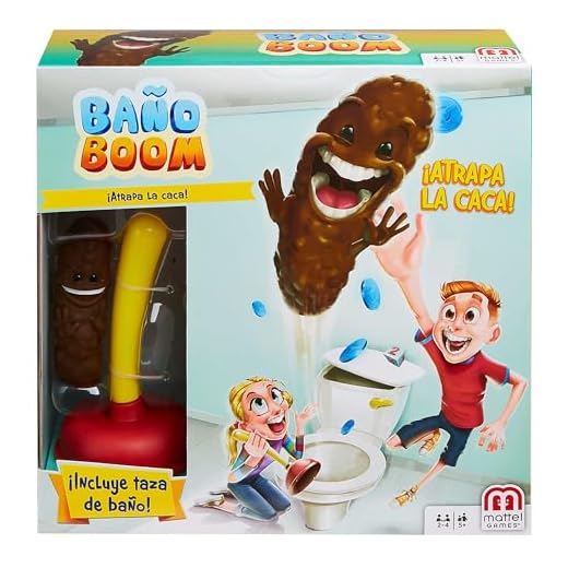 Mattel Games Baño Boom, ¡Atrapa la Caca!, juego de mesa infantil (Mattel FWW30)