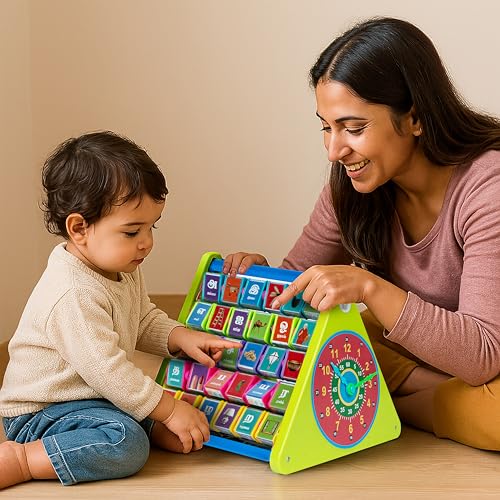 Image of FLYI 8-in-1 Activity Triangle for Kids | Learn Tamil with Image, Abacus, Writing & Drawing Board, Spin Gear, Learn Clock | STEM Educational Activity Cube Toy for Toddlers | Best Return Gift | 3+Years