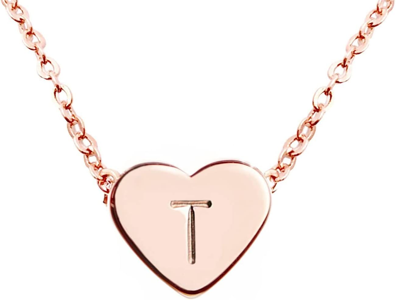 MignonandMignon Rose Gold Heart Necklace Initial Necklace Bridesmaid Gift Graduation for Her (T)