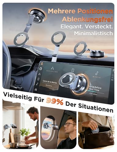 MSXTTLY Handyhalterung Auto–Vmag S3 2026 Magnetische Handyhalterung Auto mit Metall-Dual-Fold-Arm & Erweiterter Reichweite, Kompatibel mit iPhone 17 Pro Max,16-12 & Android (mit Magnetring) Schwarz 2