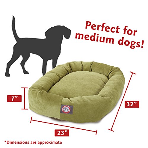 Image of Majestic Pet 32 Inch Micro Velvet Calming Dog Bed Washable - Cozy Soft Round Dog Bed with Spine for Head Support - Fluffy Donut Puppy Mat 32x23x7 (inch) Medium - Apple