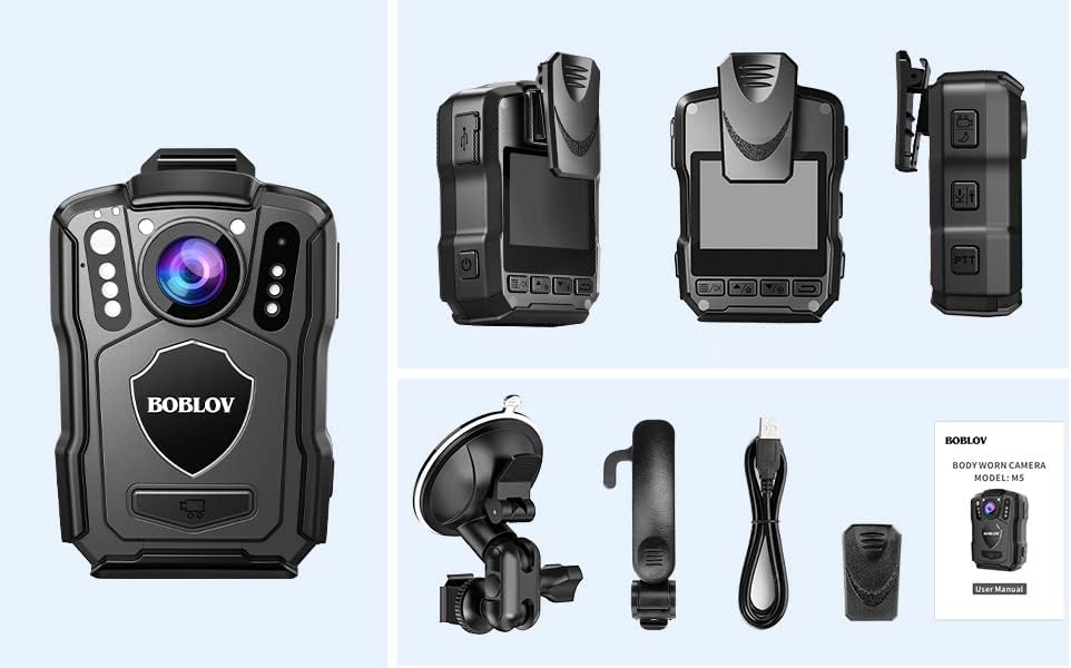 Miniatura 9 de BOBLOV Cámara montada en el cuerpo M5, videocámara 2K 128GB, batería de 4200mAh para grabación de video de 15 horas, cámara montada en el cuerpo