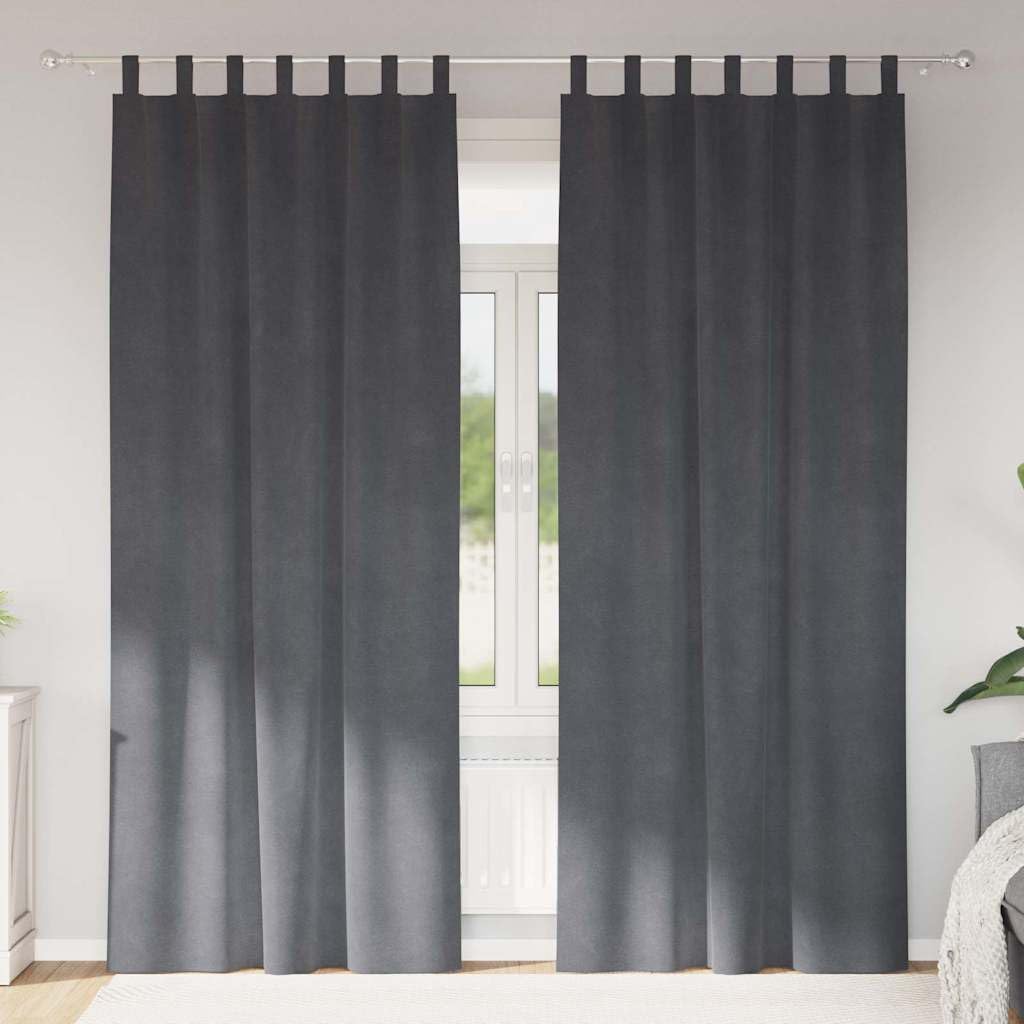Verdunkelungsvorhänge 2er Set Hellgrau, 140 x 245 cm Samt, Vorhang Gardine Fensterdeko mit Stoffschlaufen für Schlafzimmer Wohnzimmer Sichtschutz Sonnenschutz Wärmeschutz innen