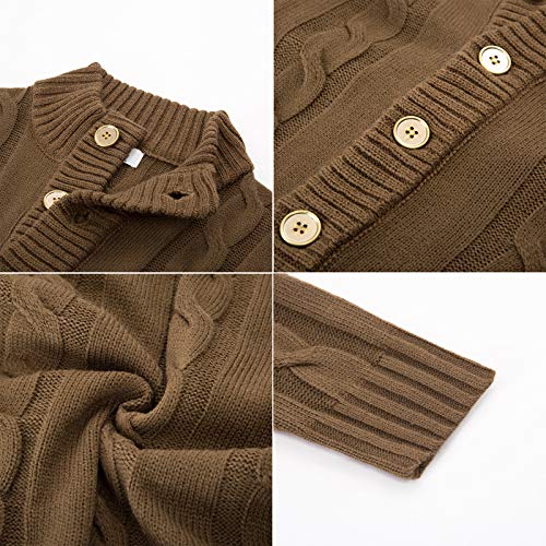 PJ PAUL JONES Men's Cardigan Sweaters Stand Collar Long Sleeve Cable Knit Button Down Sweater,Large Coyote