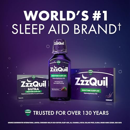 zzzquil liquid max strength pain reliever nighttime sleep aid liquid acetaminophen 1000mg diphenhydramine 50mg hci non-habit forming black cherry flavored 2 pack 24 fl oz