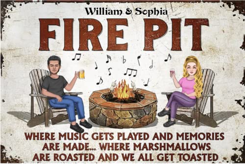 Personalized Classic Metal Sign - Fire Pit Where Music Gets
