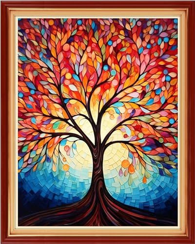 Image of Dimensean Stamped Cross Stitch Kits Full Range of Embroidery Patterns Starter Kits for Beginners Adult DIY Cross Stitches Needlepoint Kits 11CT-Colorful Night Light Tree 16x20 inch