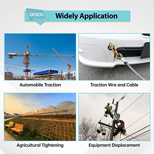 Gesexi 2 Ton Dual Gear Power Puller, 2 Hook Steel Cable Dual Gear Power Ratchet Come Along Puller Tool With Cable Automotive Hoist Hand Winch Cable Puller Stretcher Lift 4400 Lbs #TOP6