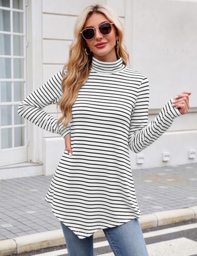 Image of JUSTFASHIONNOW Turtle Neck Shirts for Women Long Sleeve Fall Tunic Tops