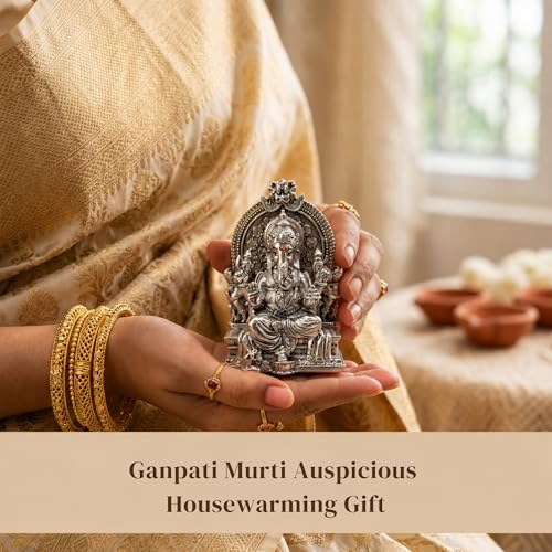 Image of Ganesha Silver Plated Ganesh Idol for Pooja Room | Home Decor | Office Desk | Ganpati Murti for Diwali Puja | Ganesh Chaturthi | Housewarming | Wedding | Festival | Corporate Gift | Mandir