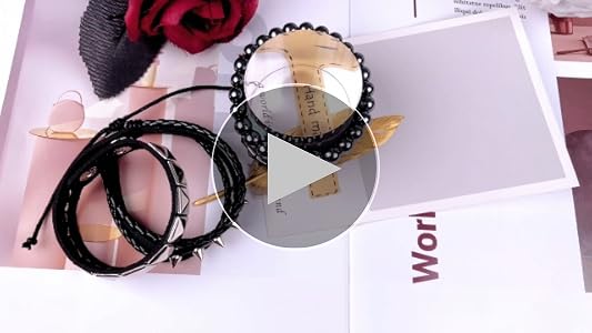 Amazon.com: Eigso 4 Pcs Punk Leather Bracelet Hematite Black
