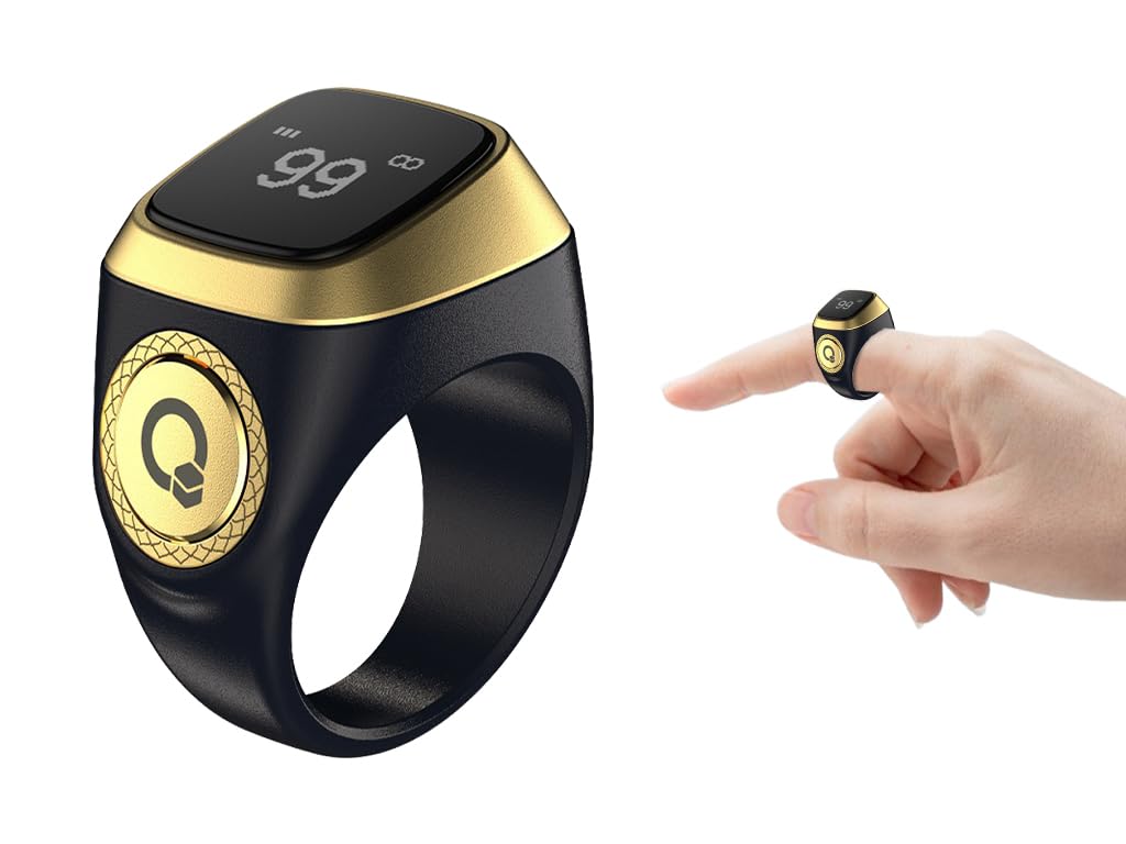 Anello Tasbih Intelligente, Contatore Digitale Musulmano (Nero, 20mm)