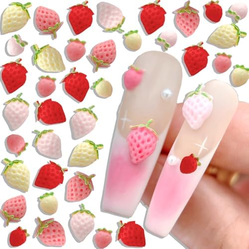 100pcs Cream Strawberry Nail Charms Cute Small Strawberry Charms ...