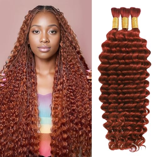 Human Boho Braiding Hair Deep Wave Bulk Boho Hair ft (18inch #350 Copper)