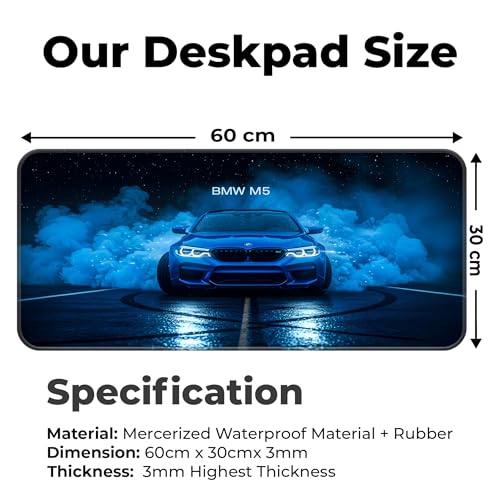 Image of Skiditos BeeMW M5 Desk Pad - Smoke Burnout Edition | L Gaming Mouse Pad with Non-Slip Base | Car Desk Mat for Office, Setup & Man Cave | Drift Burnout M5 Art