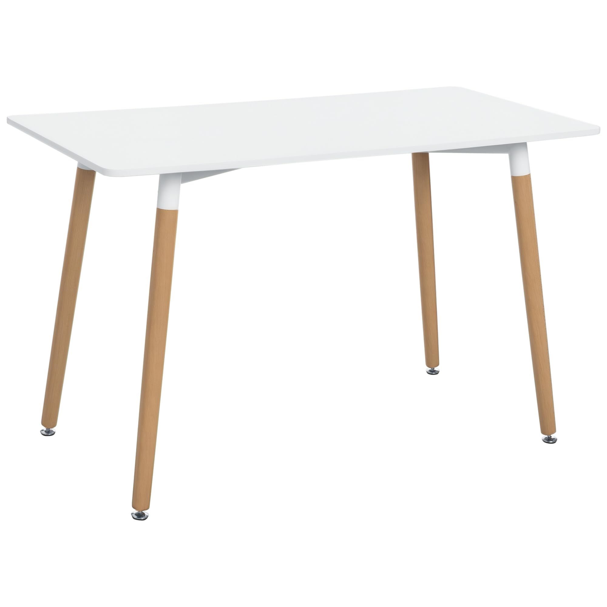 HOMCOM Mesa de Comedor Estilo Nórdico Mesa de Cocina 120x60x75 cm Blanco | Patas de Madera de Haya, Estructura de Metal
