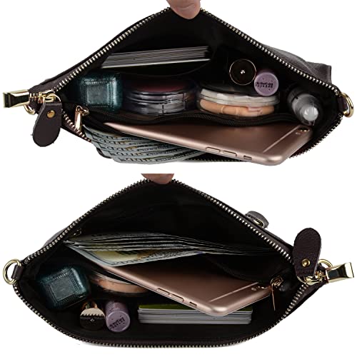 Image of YALUXE Genuine Leather Wristlet Handbags Purses Cell Phone Pocket Clutch Wallet Crossbody Bags for Women